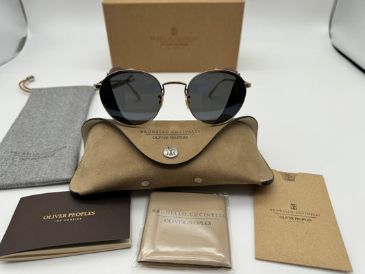 Oliver Peoples Brunello Cucinelli Cesarino - L OV 1323 SM Gold / Sequoia Leather Carbon Gray Glass Italy NEW