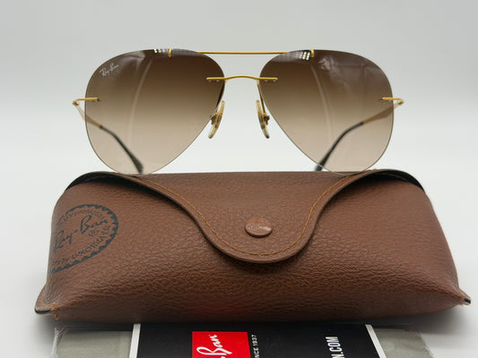 Ray-Ban Aviator LightRay 59mm Titanium RB 8055 157 / 13 Gradient Brown / Gold Itlay Preowned