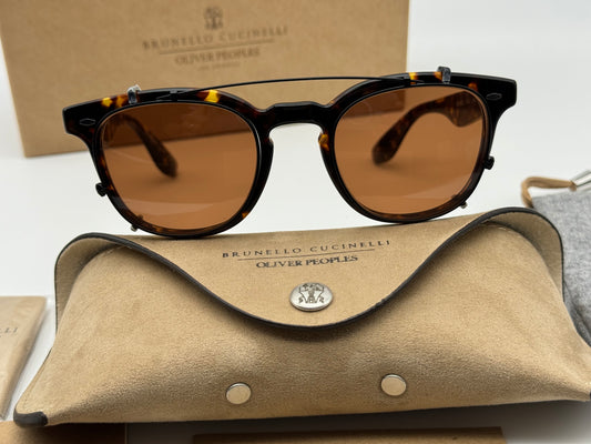 Oliver Peoples Brunello Cucinelli Jep 49mm Dm2 1654 Matte black / Persimmon Clip Italy NEW