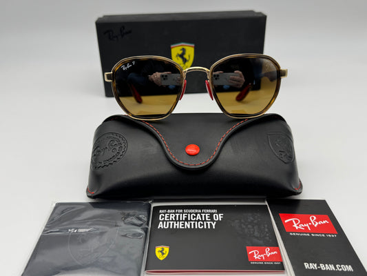 Ray-Ban RB 3674 Ferrari SCUDERIA 50mm Gold / Brown Mirror Gray Polarized Italy NEW