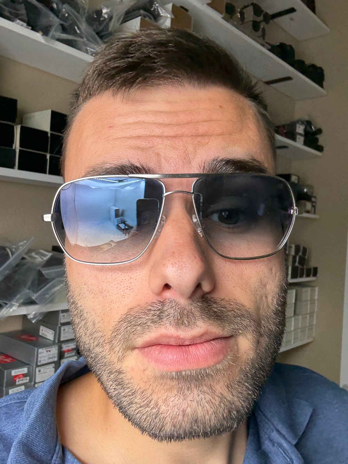 Oliver Peoples Kelton 62mm OV 1112S Brushed Silver Chrome Saphire Photochromic Lens 5133 Q6 Japan Preowned