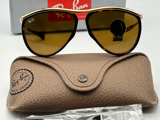 Ray Ban Olympian Aviator 59mm RB 2219 1309/33 Tortoise Brown B15 Glass Italy NEW