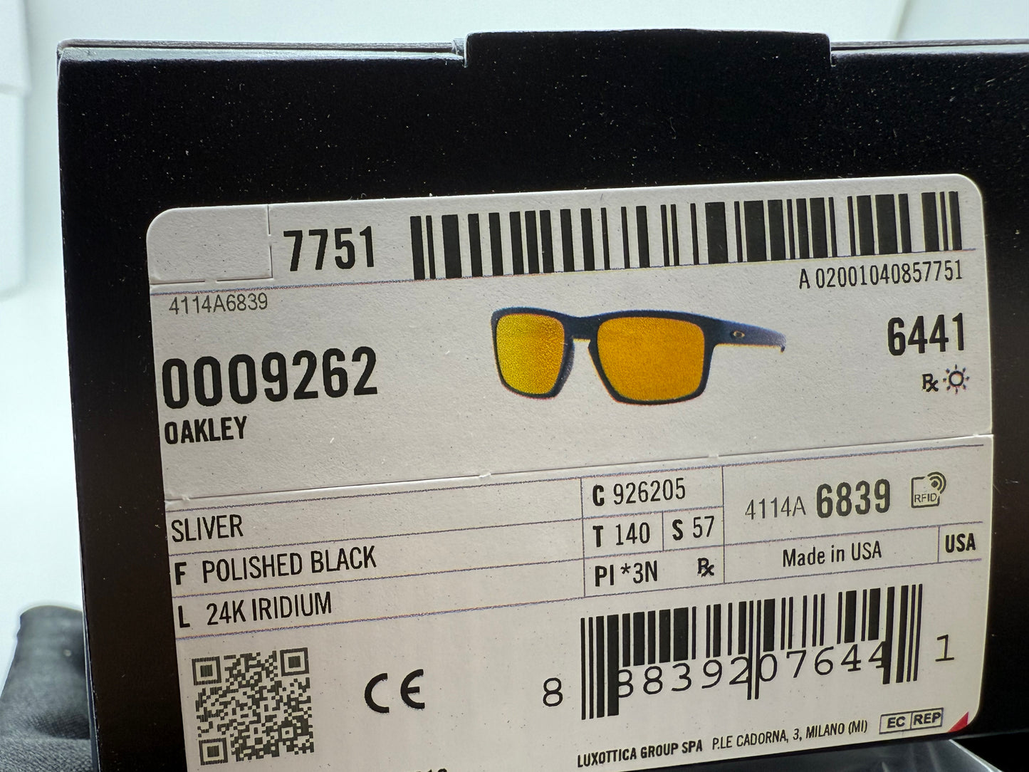 Oakley Sliver 57mm Polished Black / 24K Gold Iridium OO9262 05 Made in USA NEW