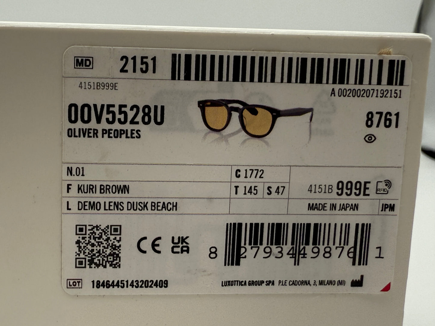 Oliver Peoples N.01 47mm OV 5528 Kuri Brown / Dusk Beach Demo 0nly Collection Japan NEW