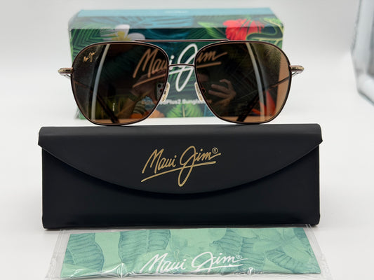 Maui Jim Mano 57mm Dark Brown / Gold Stripe HCL Bronze Polarized Sunglasses H877-01 Italy