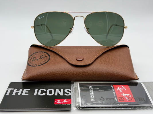Ray-Ban Classic Aviator 58mm G15 Green Gold RB 3025 L020 Large Metal Italy No Box