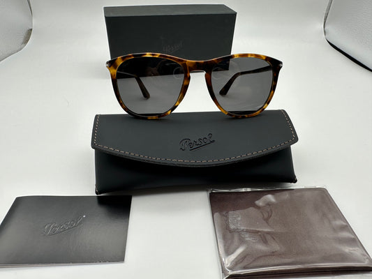 Persol PO 3314S 55mm 1102B1 Tortoise Honey Black Glass Sunglasses Italy New