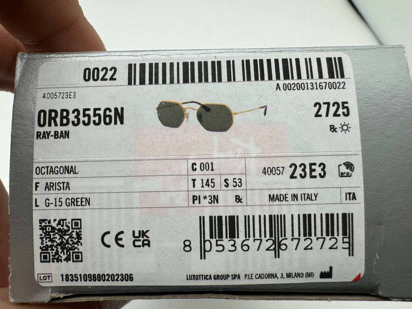 Ray-Ban Octagonal 53mm RB 3556 Gold G-15 001 Italy NEW