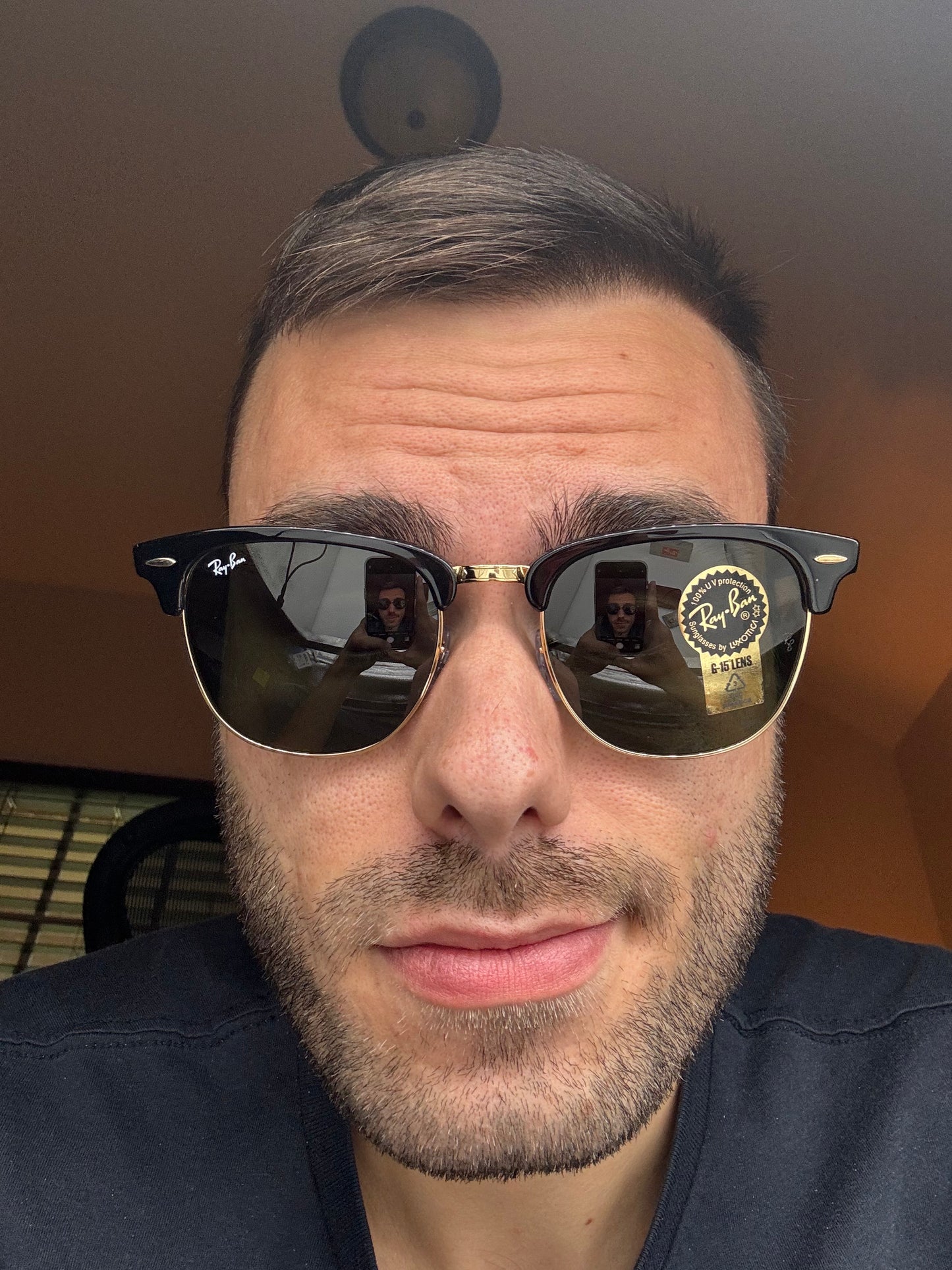 Ray Ban Clubmaster RB 3016 w0365 55mm Large Black Gold ITALY NEW