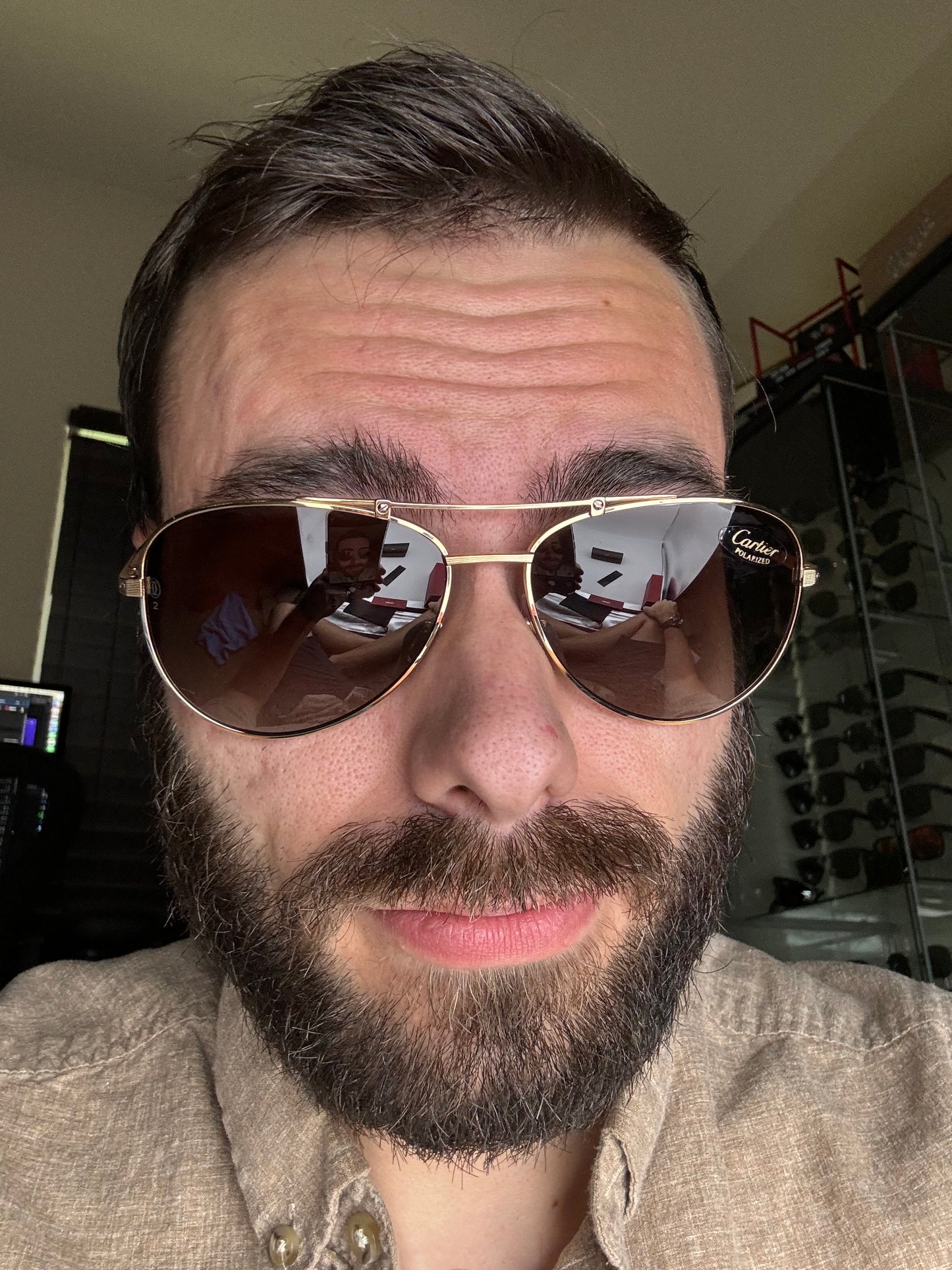 Cartier Aviator 61mm Polarized Sunglasses Brown Pilot Gold Metal Sunglasses CT 0083S 003