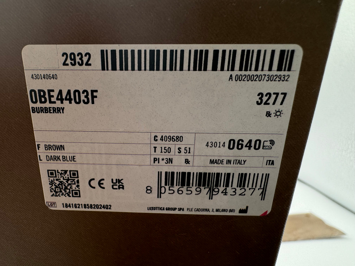 Burberry BE 4403 F 51mm Brown / Dark Blue 409680 Italy NEW