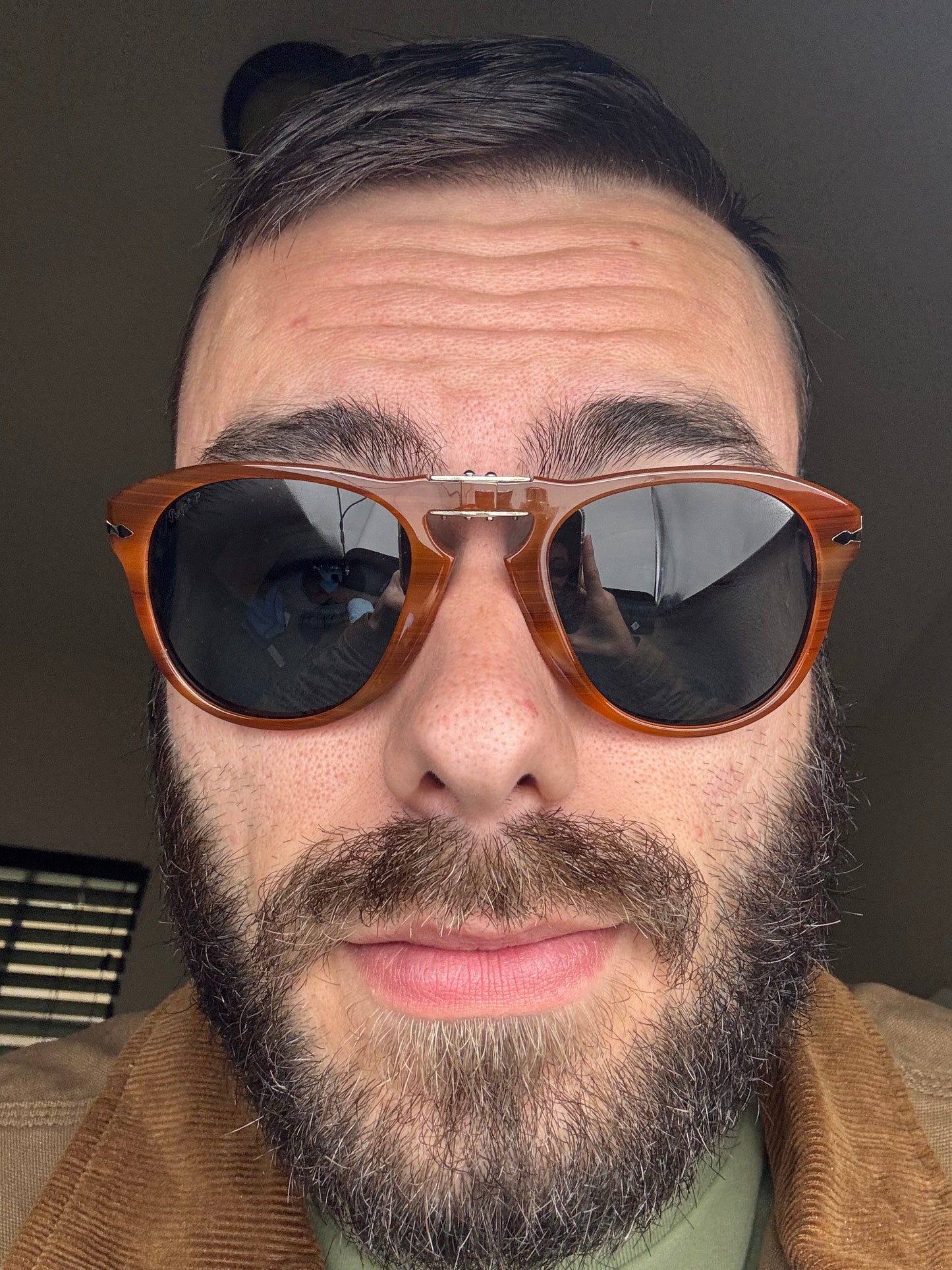 Persol PO 714 52mm Rare Striped Nut / Blue Polarized Photochromic Lens 957 / 4N Folding Italy Preowned