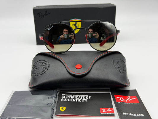 Ray-Ban RB 3696 51mm Ferrari Matte black / red - Polarized Gray mirror gradient F0025J Italy NEW