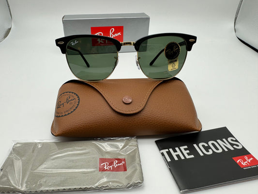 Ray Ban Clubmaster RB 3016 w0365 55mm Large Black Gold ITALY NEW