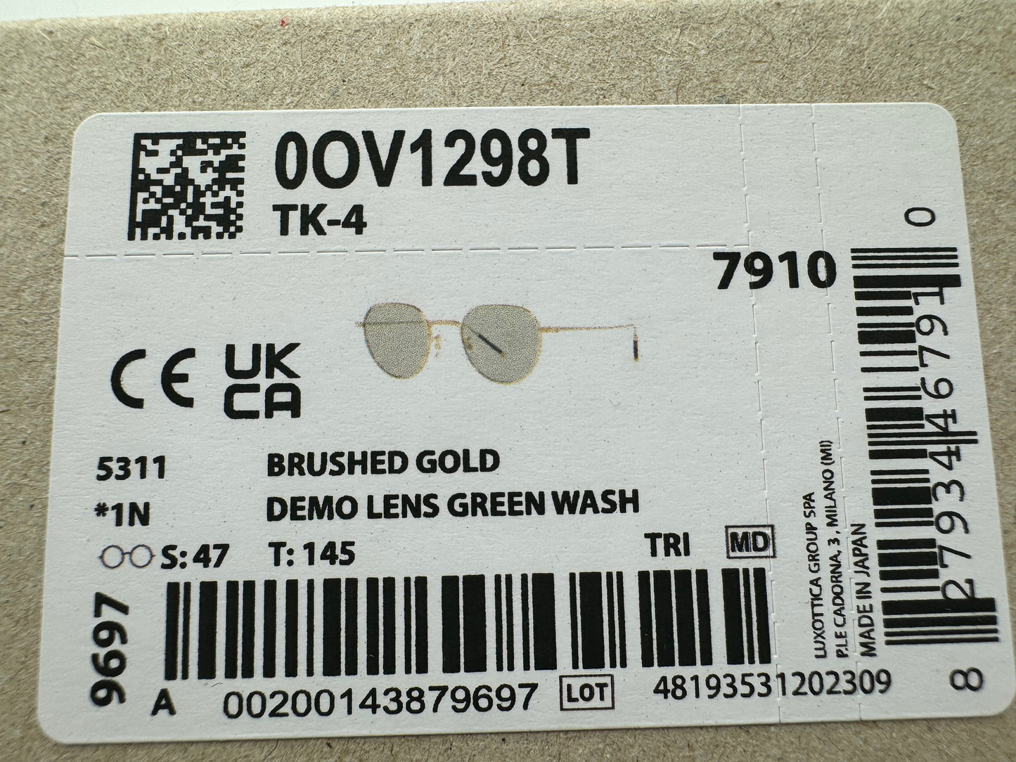 Oliver Peoples TK - 4 Titanium 47mm OV 1298 Brushed Gold / Green Wash Japan New