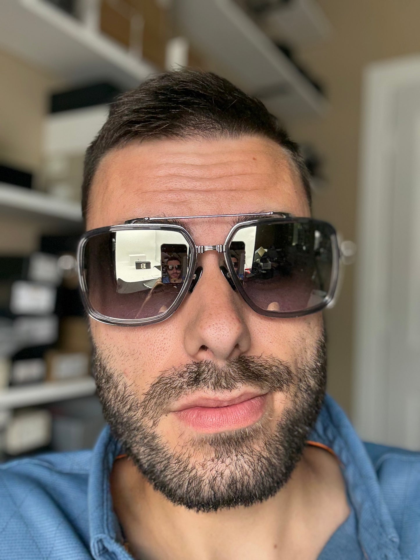 Balmain Paris Officer 58mm BPS-108 Titanium / Palladium Silver Mirror Gray Lens Japan Open Box