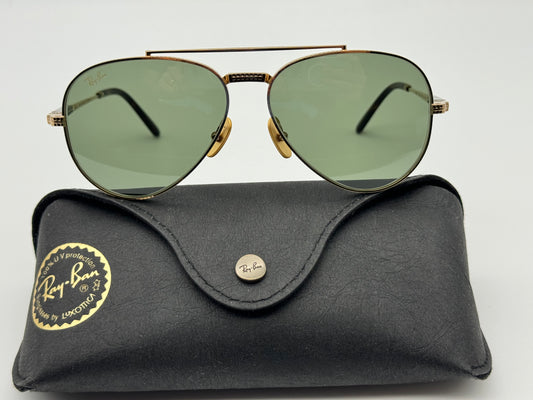 Ray Ban AVIATOR II 58mm TITANIUM RB 8225 Gold / Green 313852 Made in Japan Missing Box