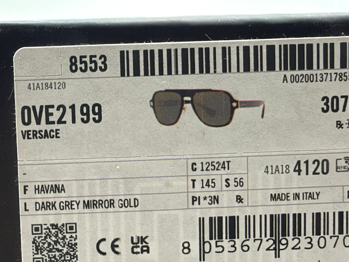 Versace VE 2199 Havana / Dark Gray Gold Mirror 56mm 12524T Itlay NEW