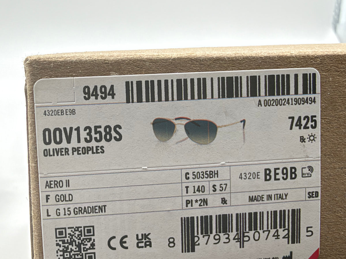 Oliver Peoples Aero II Gold / G 15 Gradient OV 1358S 5035 BH Italy NEW