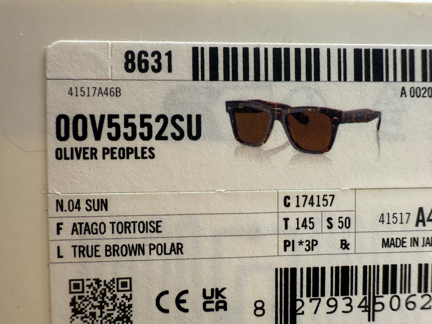 Oliver Peoples N.04 OV 5552 SU Only Collection 174157 Atago Tortoise True Brown Polarized Glass Japan NEW