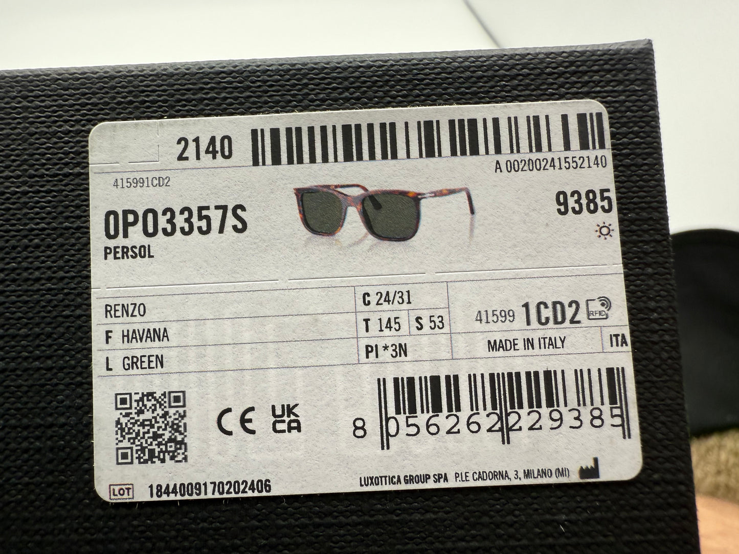 Persol Renzo 53mm PO 3357 Havana Green 24 / 31 Italy NEW