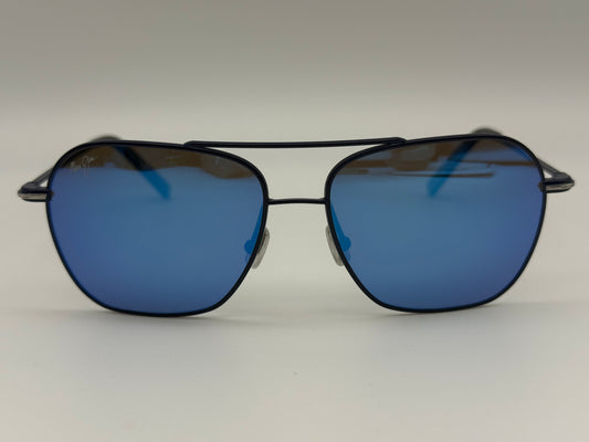 Maui Jim Mano 57mm Dark Navy w/ Silver Stripe / Blue Hawaii Polarized Glass Lens Italy NEW