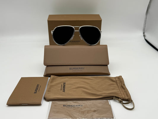 Burberry Scott Aviator 59mm BE3135 Silver / Dark Gray 100587 Itlay new