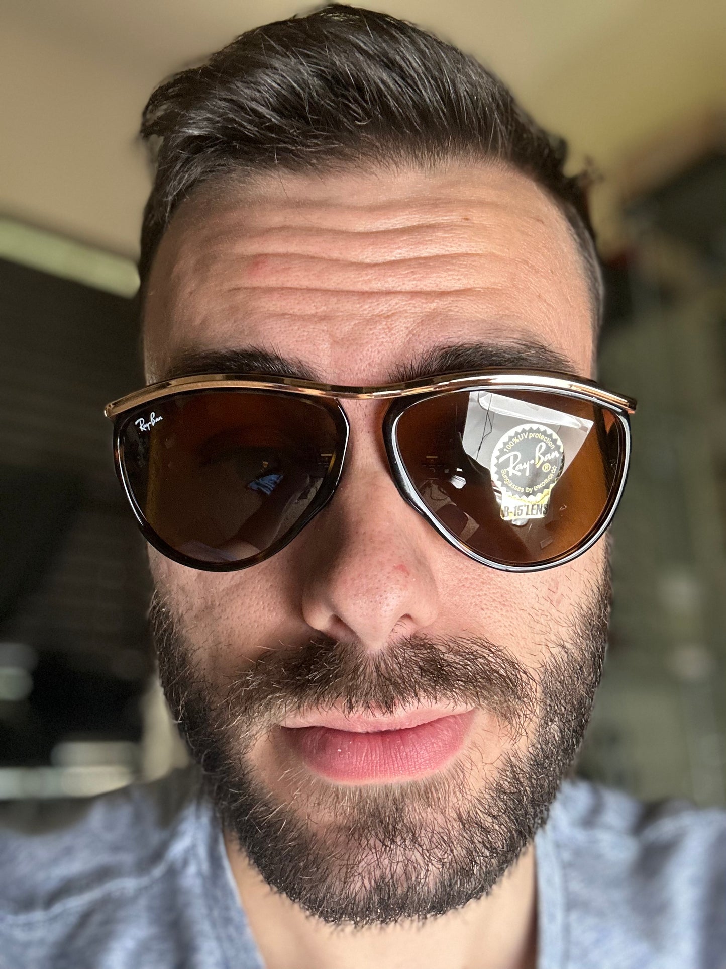 Ray Ban Olympian Aviator 59mm RB 2219 1309/33 Tortoise Brown B15 Glass Italy NEW