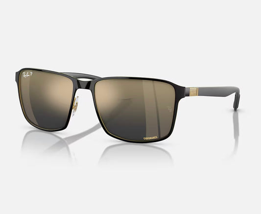 Ray-Ban RB 3721 Chromance 59mm Polished Black On Gold / Blue Gold Mirror 187 / J0 NEW