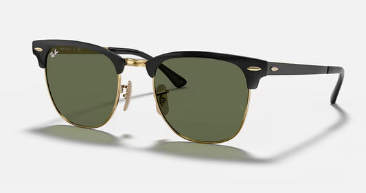 Ray-Ban Clubmaster 51mm Metal Green Lens Black Gold Frame Sunglasses RB 3716 187 Italy