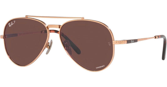 Ray-Ban Aviator II Titanium 58mm Rose Gold / Dark Violet Polarized Chromance Glass Lens RB 8225 3140AF Japan NEW