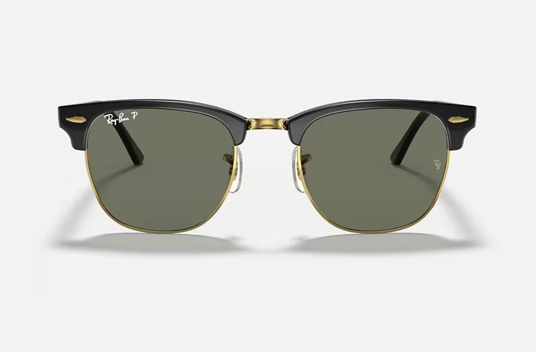 Ray-Ban Clubmaster 51mm Black Gold G-15 Green Polarized