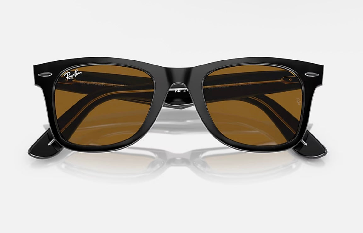 Ray-Ban Original Wayfarer 52mm RB 2140 Black Transparent/ Brown B-15 Glass Lens 1294/33 Italy NEW