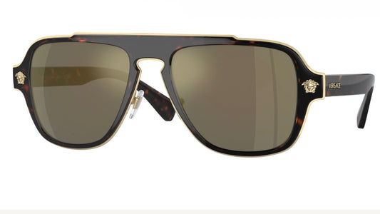 Versace VE 2199 Havana / Dark Gray Gold Mirror 56mm 12524T Itlay NEW