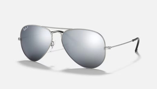 Ray-Ban Aviator 58mm RB 3025 Matte Silver / Silver Dark Gray Mirror Italy NEW