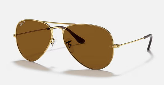 Ray-Ban Aviator 58mm Gold / B-15 Brown Polarized Glass Lens RB 3025 001/57 Italy NEW