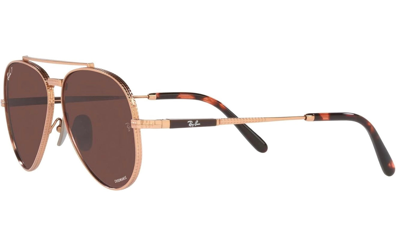Ray-Ban Aviator II Titanium 58mm Rose Gold / Dark Violet Polarized Chromance Glass Lens RB 8225 3140AF Japan NEW