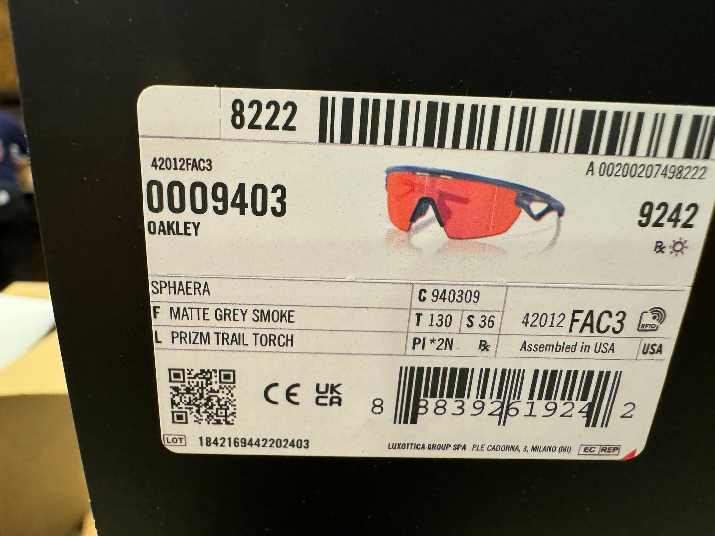 Oakley Sphaera Matte Gray Smoke Prism Trail Torch NEW