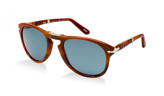 Persol PO 714 52mm Rare Striped Nut / Blue Polarized Photochromic Lens 957 / 4N Folding Italy Preowned