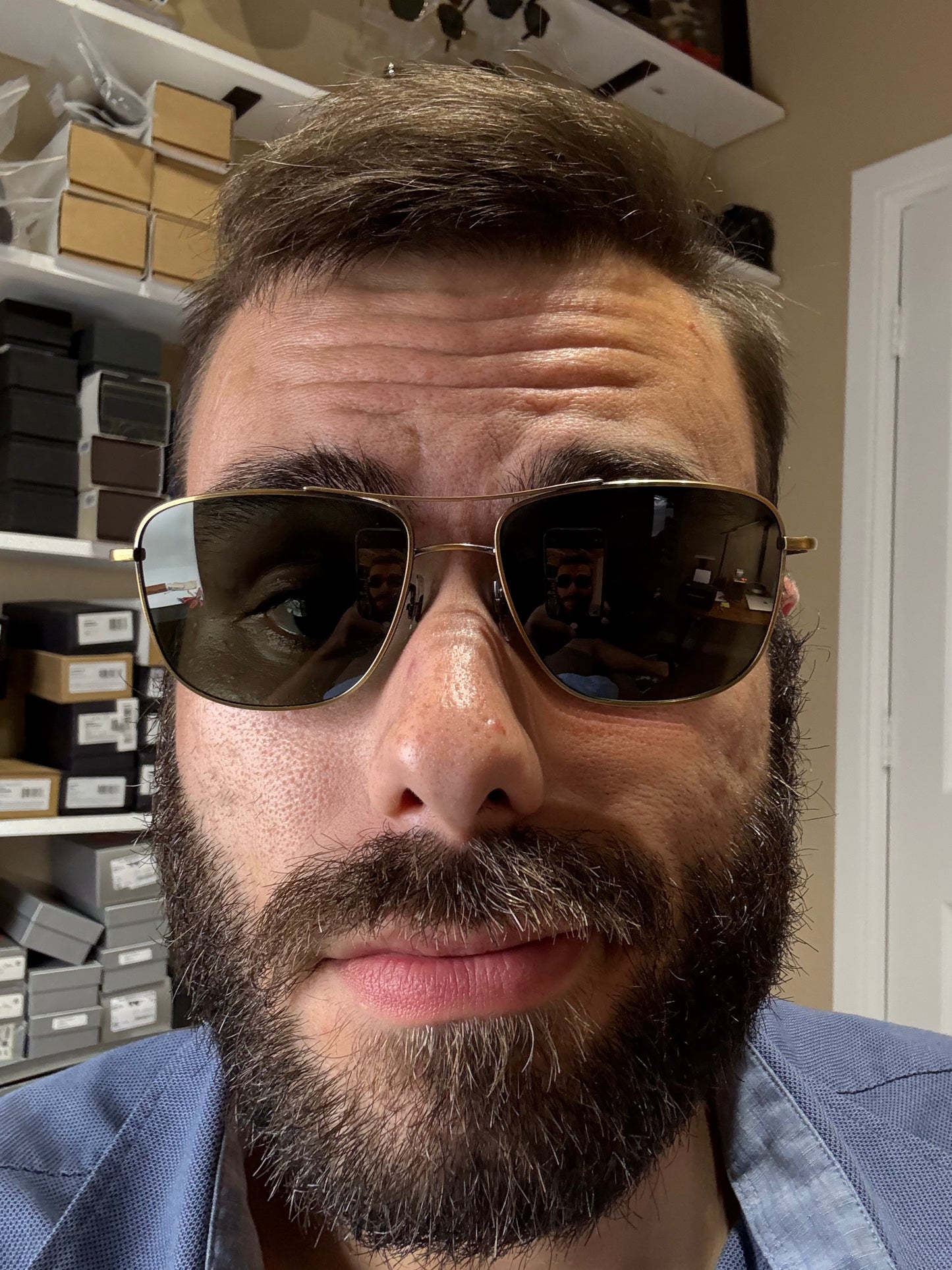 Oliver Peoples Shaefer VFX POLARIZED 55mm OV 1146 ST 5039/P1 Titanium Antique Gold Green PREOWNED