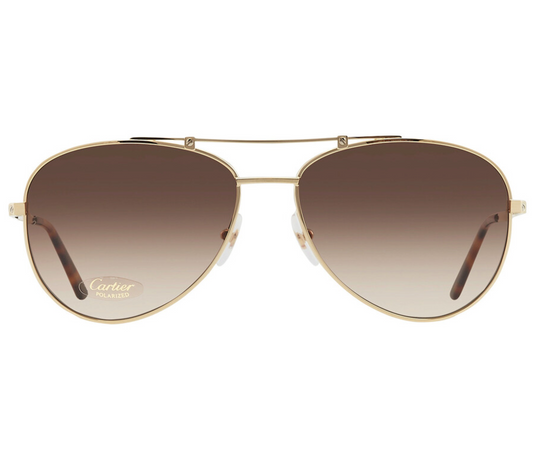 Cartier Aviator 61mm Polarized Sunglasses Brown Pilot Gold Metal Sunglasses CT 0083S 003