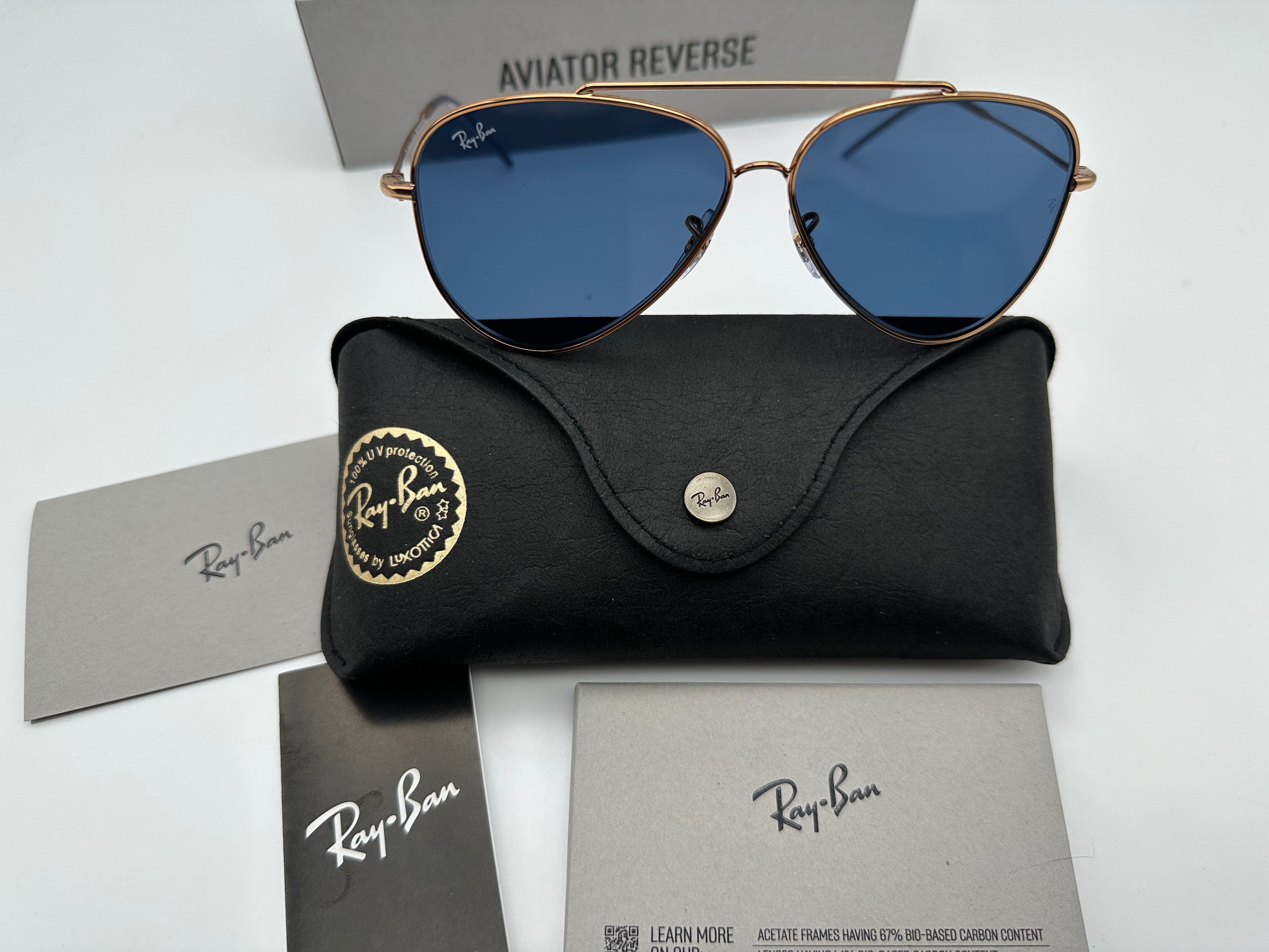 Ray Ban Aviator Reverse Rose 59mm Gold Dark Blue RBR 0101s