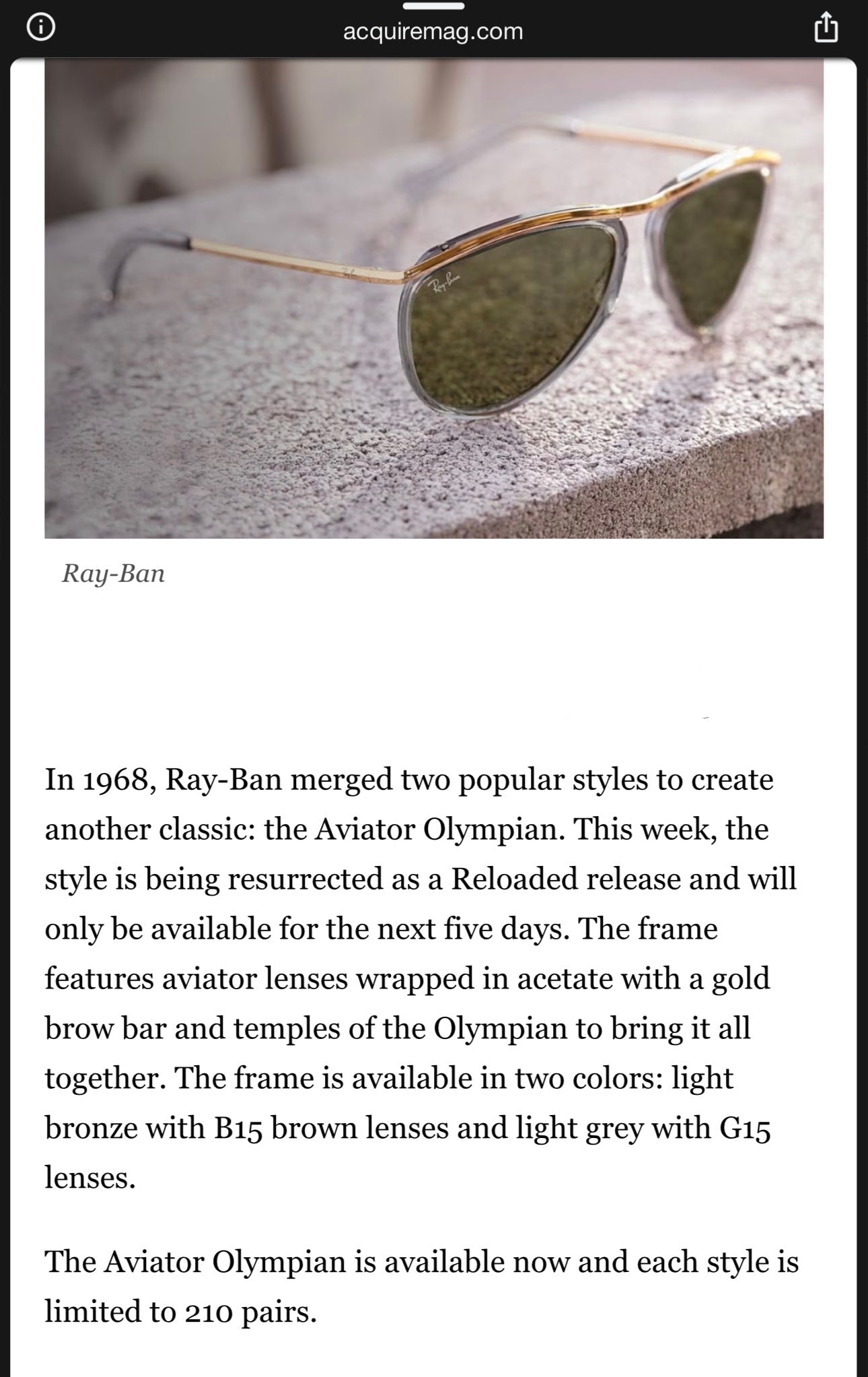 RAY BAN Sunglasses New Aviator Olympian Limited Edition RB2219 W3390 59 13 140