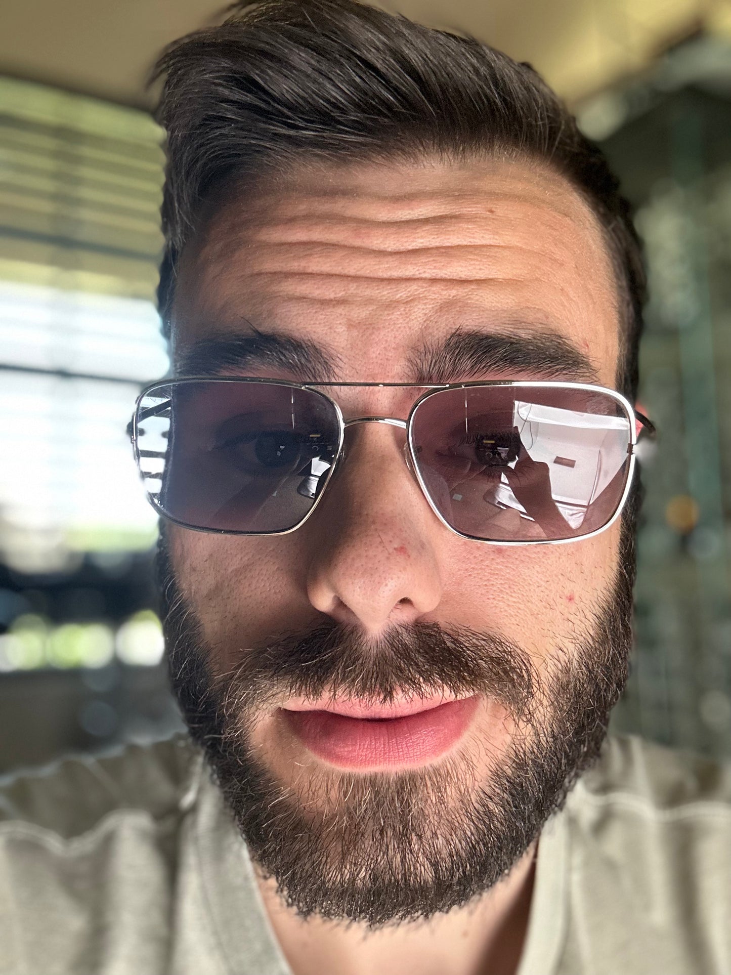 Oliver Peoples Victory The Row LA 54mm Silver Purple Photochromic Titanium Aviator Sunglasses OV1246ST