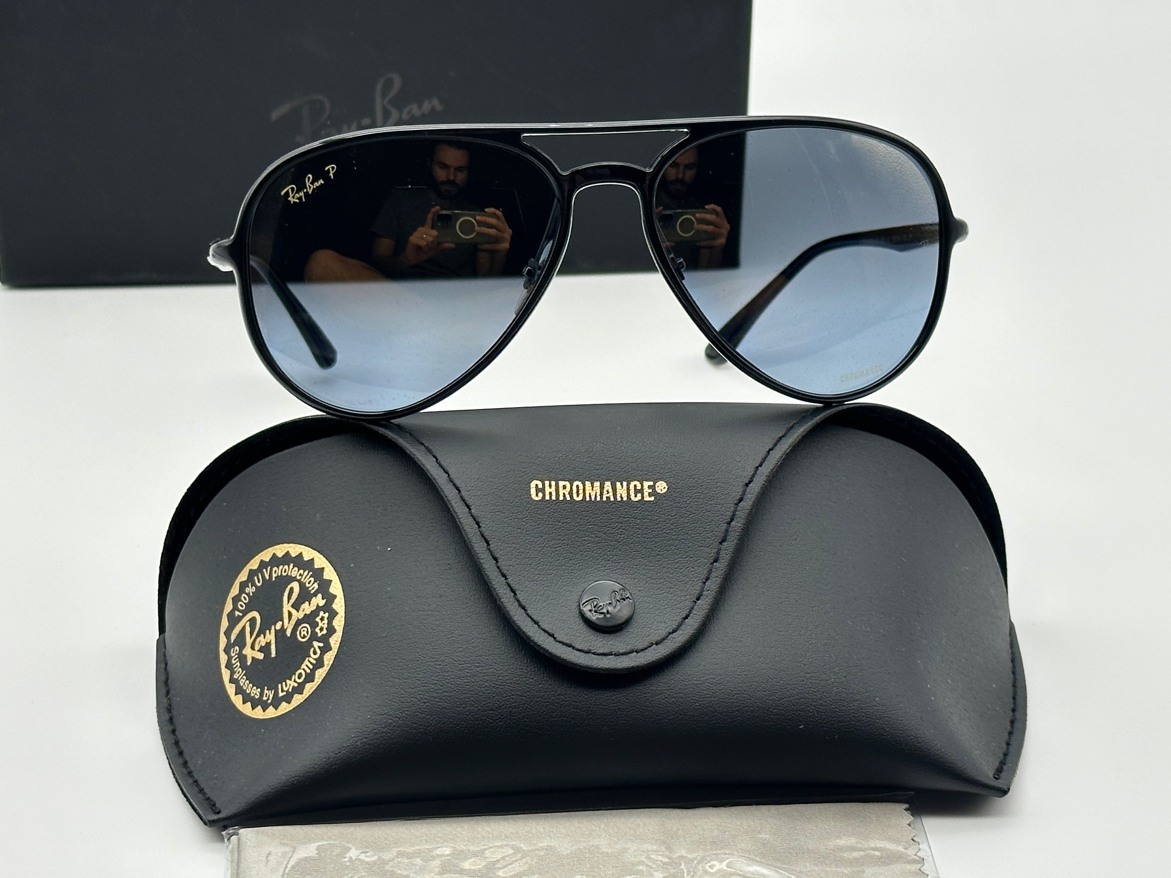 Ray Ban RB 4320CH 58mm Black Blue Mirror Gold Gradient Chromance 601 JO Aviator Italy