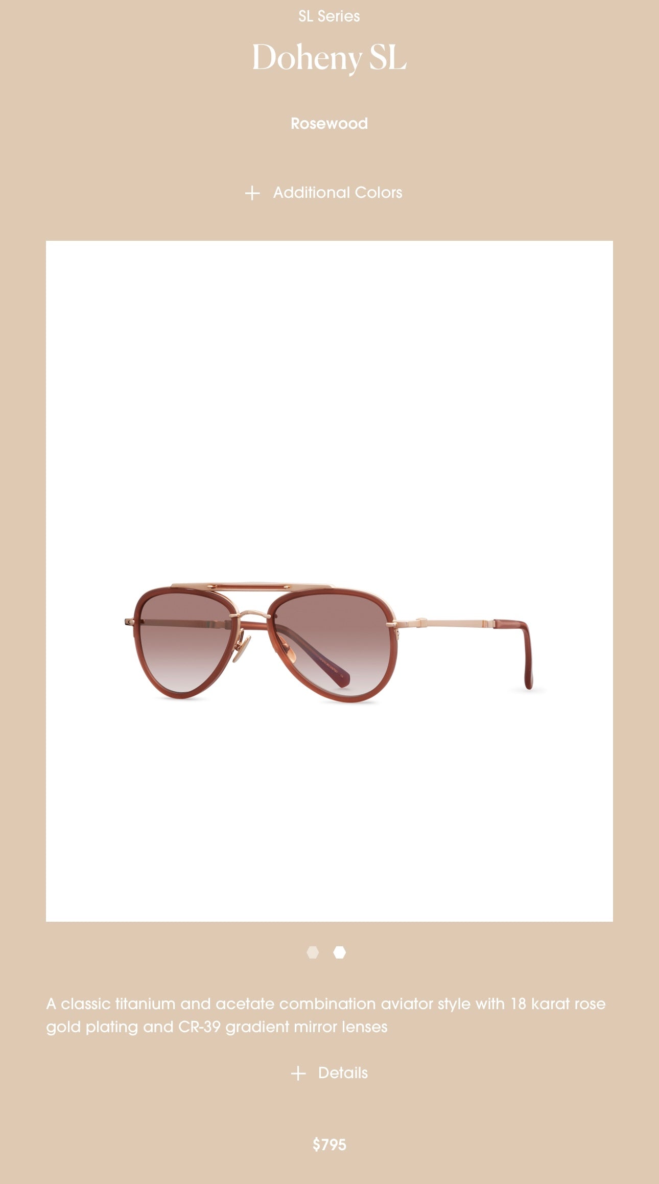 Mr Leight Doheny SL 18K Rose Gold Rosewood Sunset Retail $795