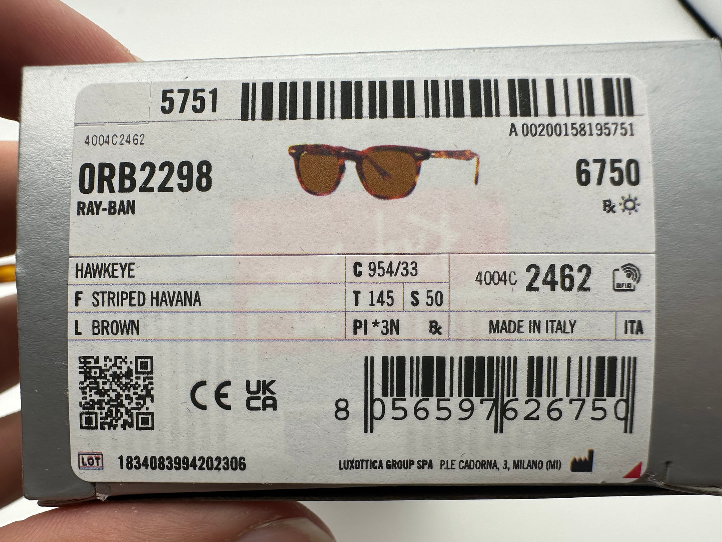 Ray Ban Hawkeye 50mm RB 2298 954/33 Stripped Havana Brown Lenses Italy NEW