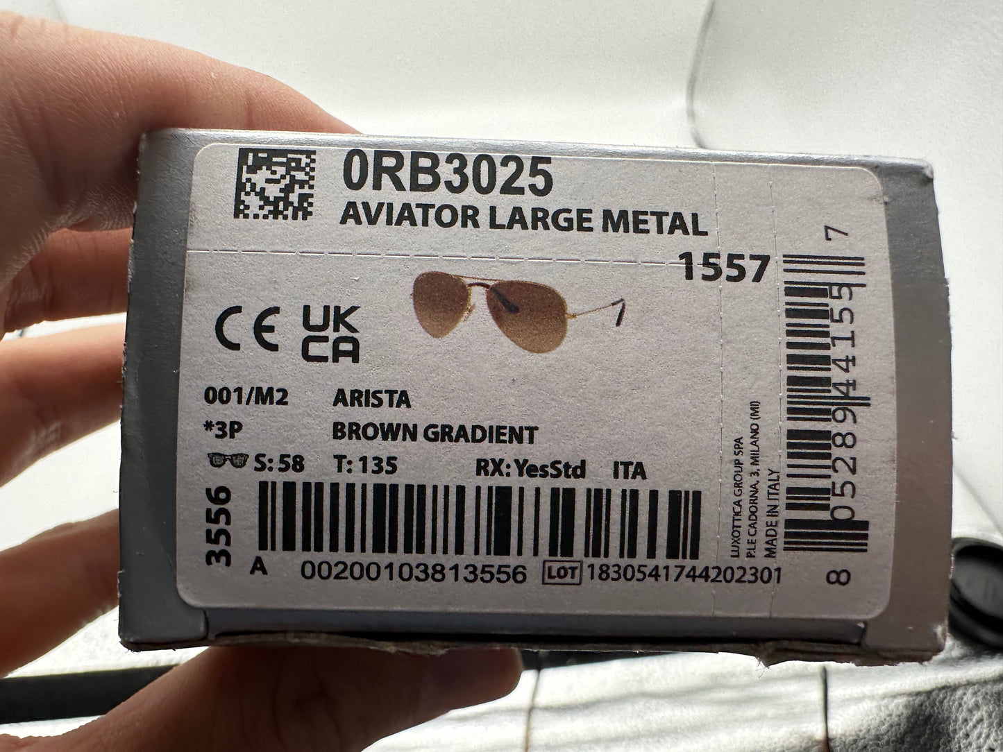 Ray-Ban Aviator 58mm Gold Brown Gradient Polarized RB 3025 001/M2 Italy Open Box