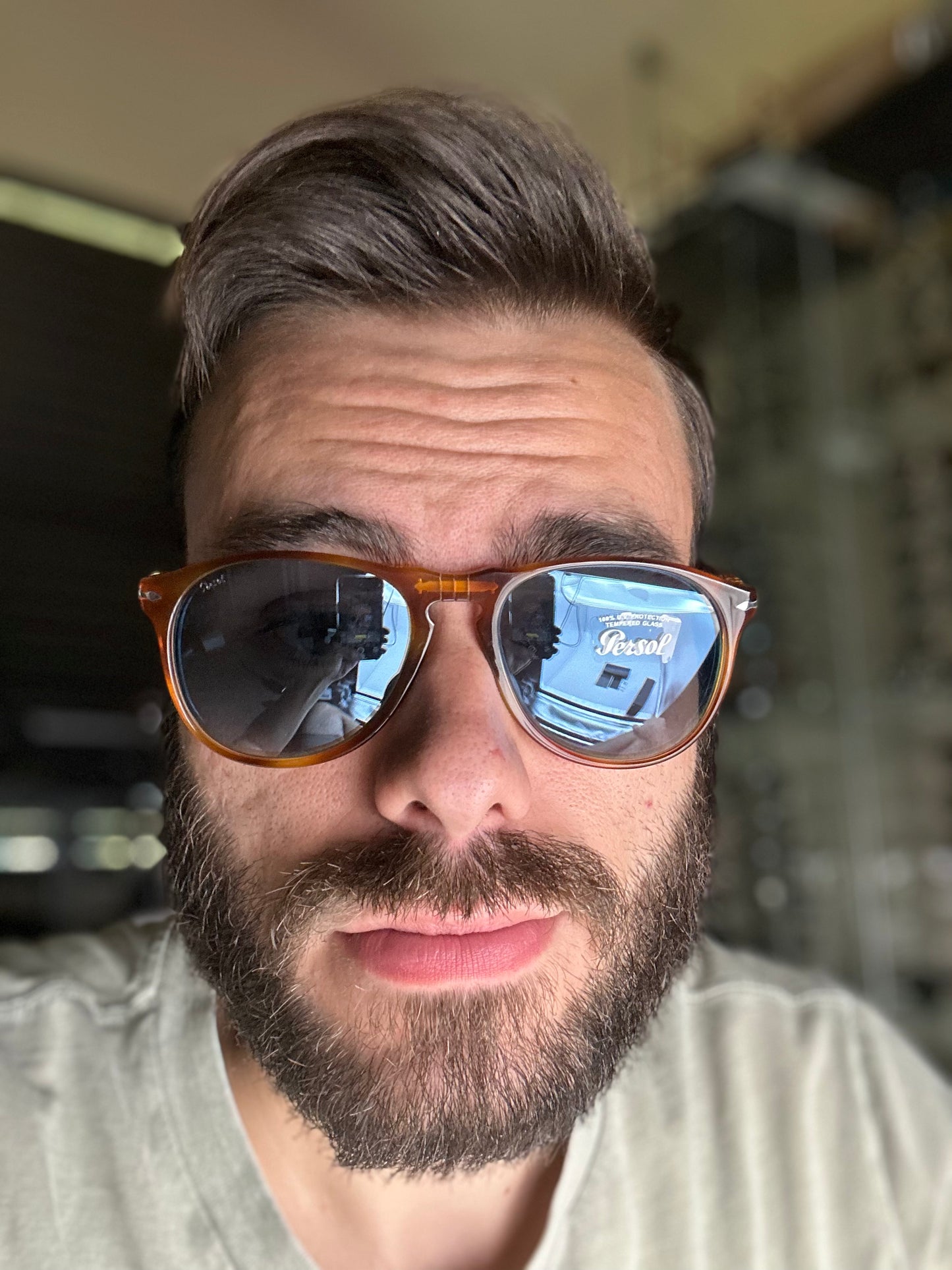 Persol PO 9649S 55mm 96/56 Tarra Di Siena Light Blue aviator Italy