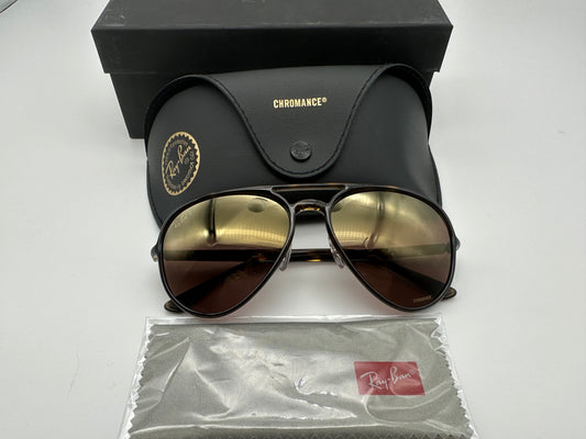 Ray Ban Aviator RB 4320CH 58mm Chromance Light Havana / Purple Mirror Gold Gradient Polarized Italy NEW